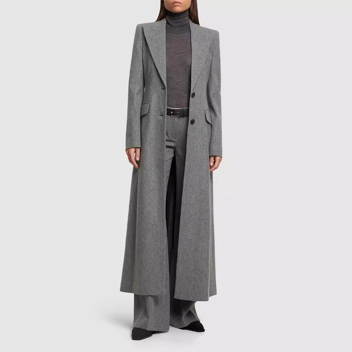 Dam Maxi lång ullblandning blazer kappa med Distinctive Shoulder design