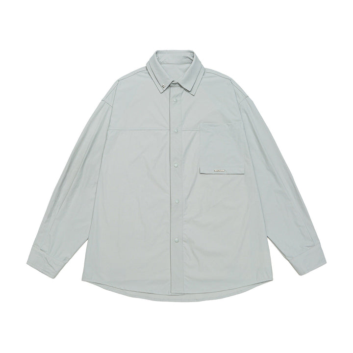Unisex Oversized Skjorta Jacka med Tryckknapp Knapp Fram och Lapp Bröstficka