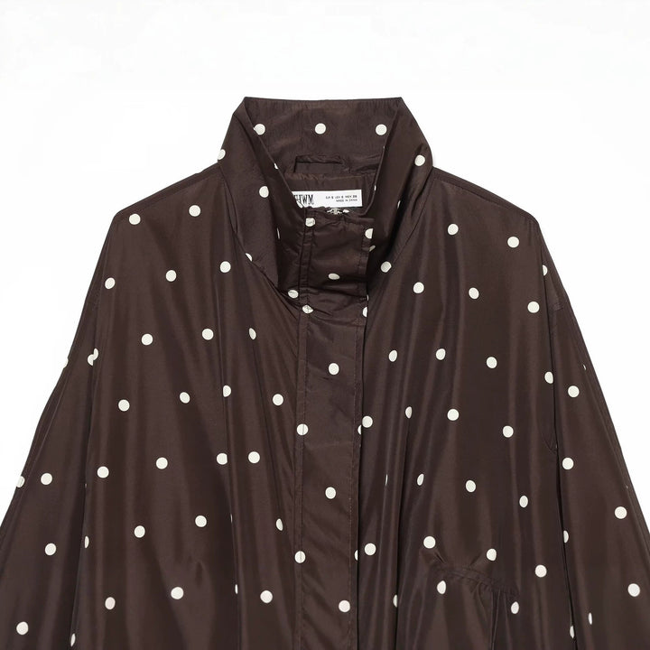 Dam Kort Skärning Prickig Prick Lätt Blouson med Stå Krage