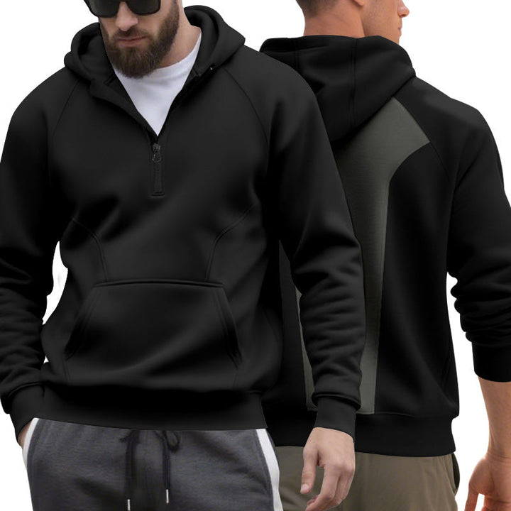 Herr Halv Dragkedja Luvtröja i Minimalistisk Softshell Look med Känguruficka och Raglanärmar