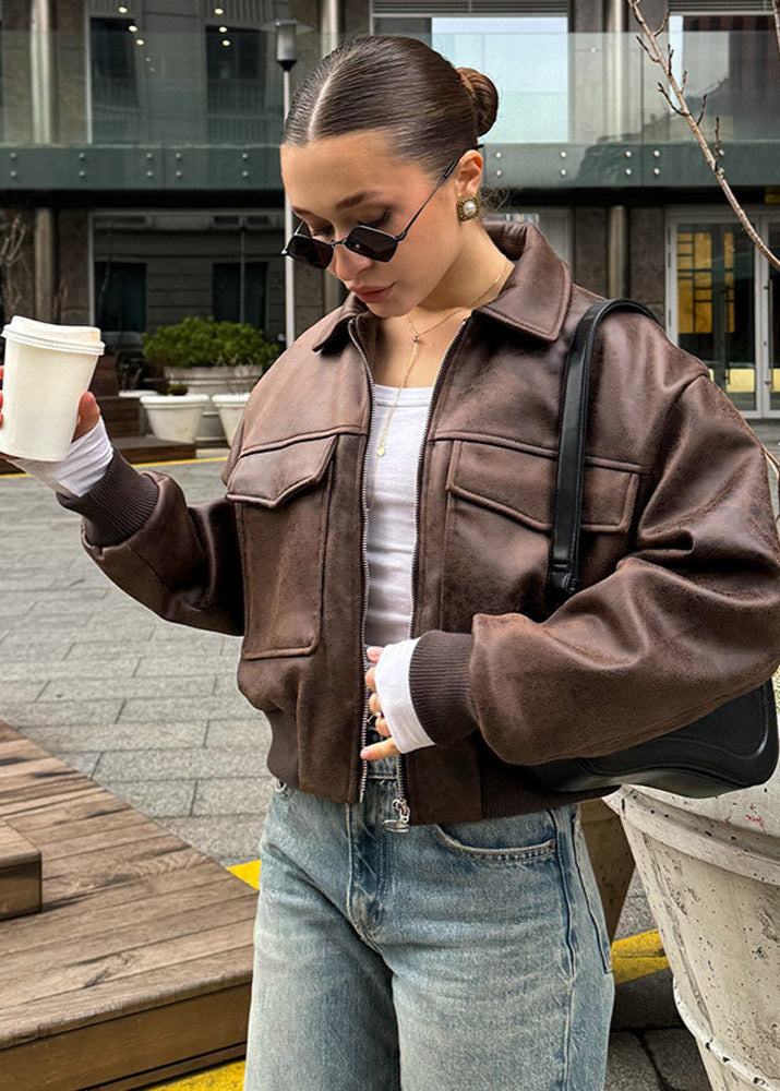 | Distressed fuskläder Dragkedja Jacka
