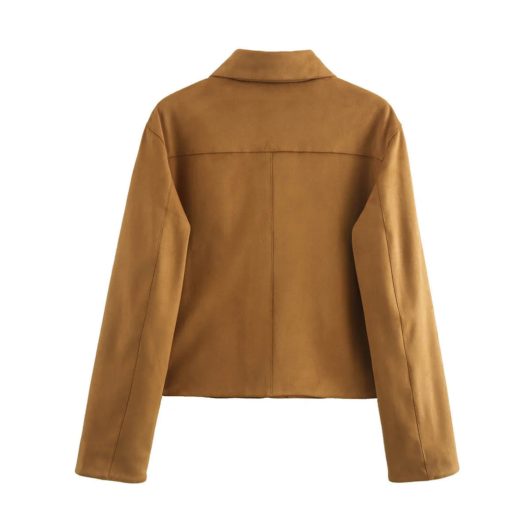 Dam cropped shirt jacka tillverkad av microfiber velour med stor flap fickor