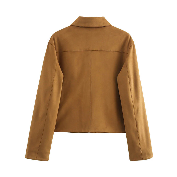 Dam cropped shirt jacka tillverkad av microfiber velour med stor flap fickor