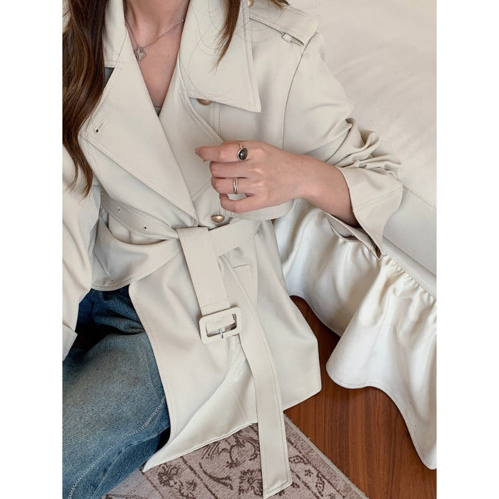 Dam kort knytband trenchcoat med A-Line skärning och Dropped Shoulders