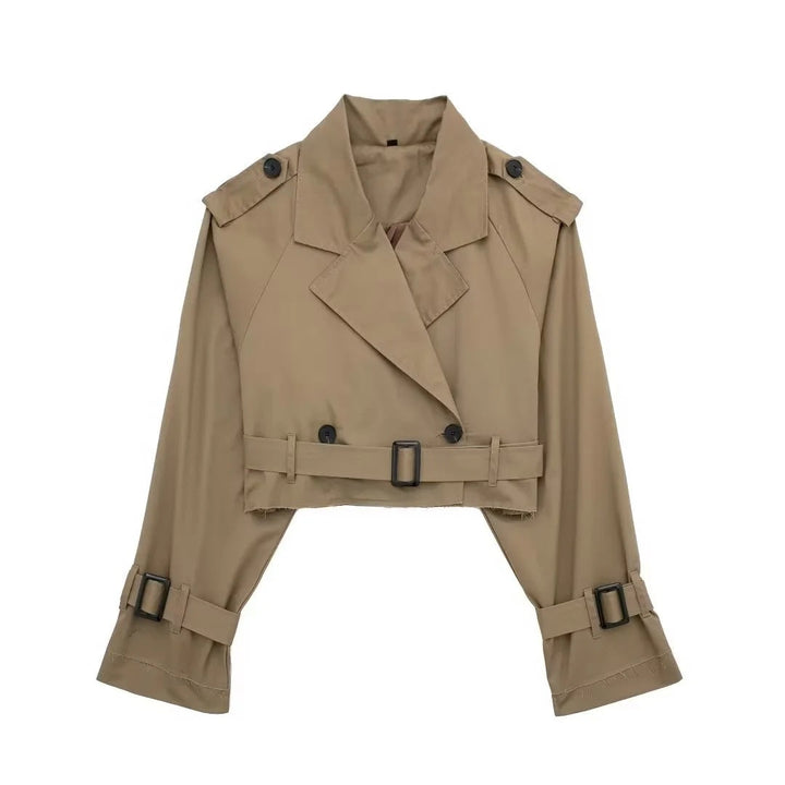 Dam Kort Trench Jacka med Epaulettes, Waist Belt och Justerbar Muddar