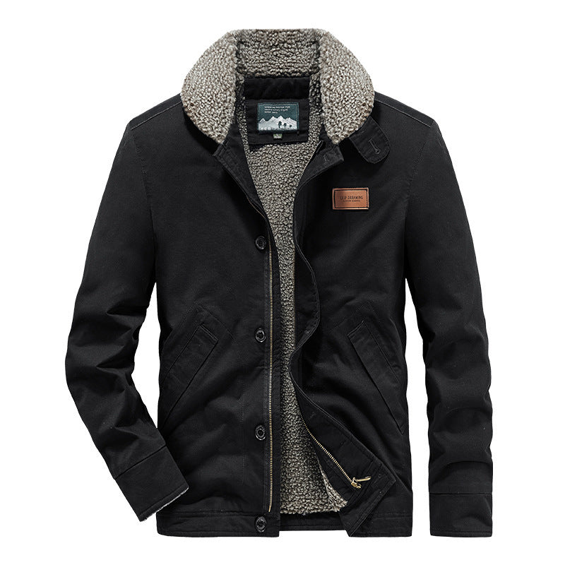 Herr Rugged Canvas Worker Jacka med Voluminous Sherpa Inre Foder och Hög Krage