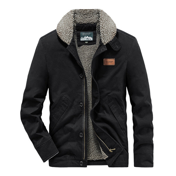 Herr Rugged Canvas Worker Jacka med Voluminous Sherpa Inre Foder och Hög Krage