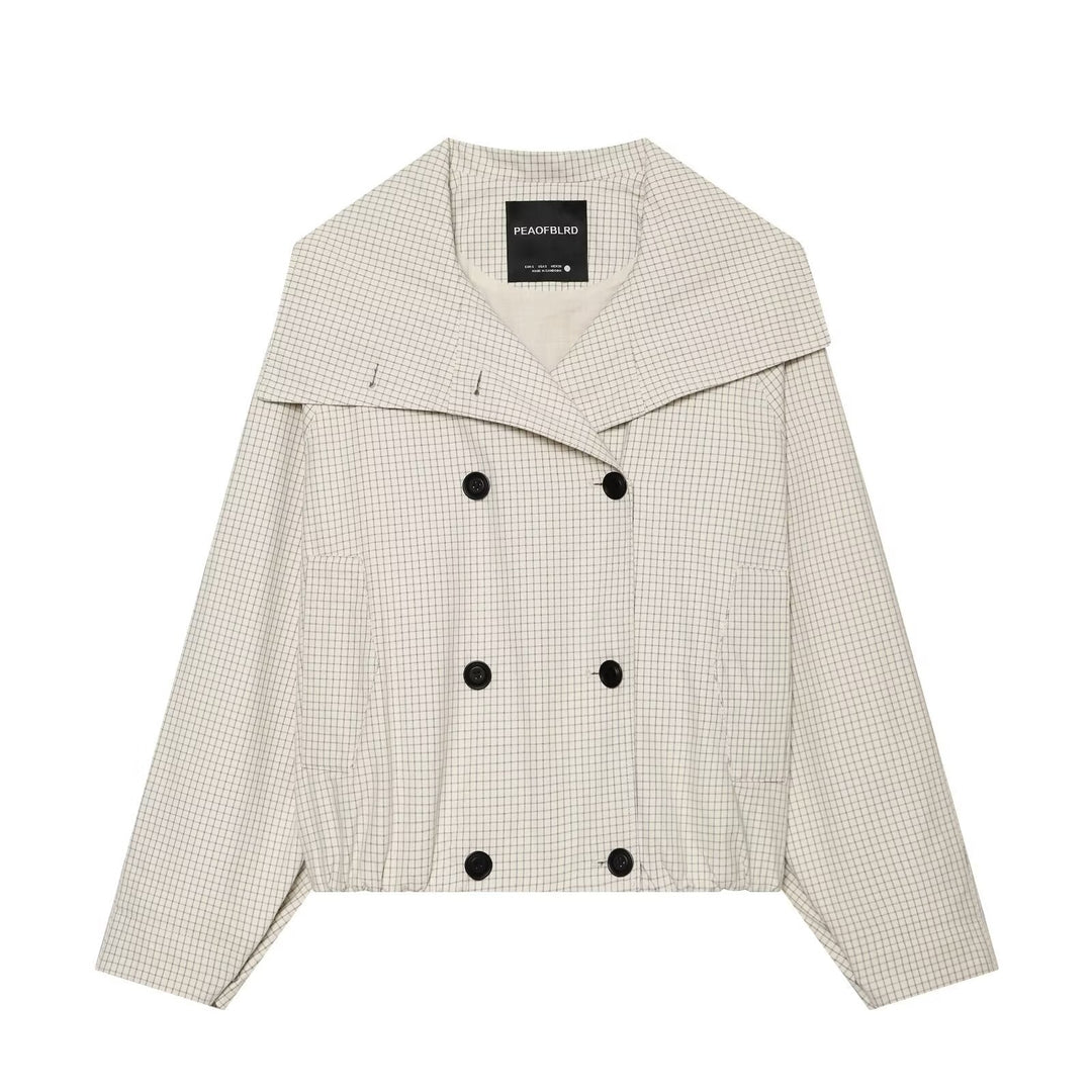 Dam Kort Jacka Double-Breasted Trench med Oversize Sailor Krage och Elastic Nederkant