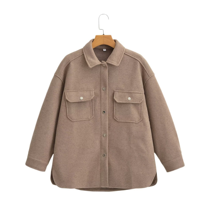 Dam oversize teddy skjortjacka med stängning med tryckknappars och Patch Breast fickor