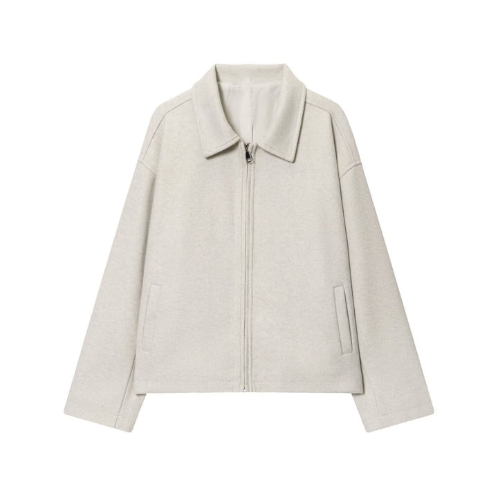 Dam Oversize Ull Blend Boxig Jacka med Full Dragkedja och Side Fickor