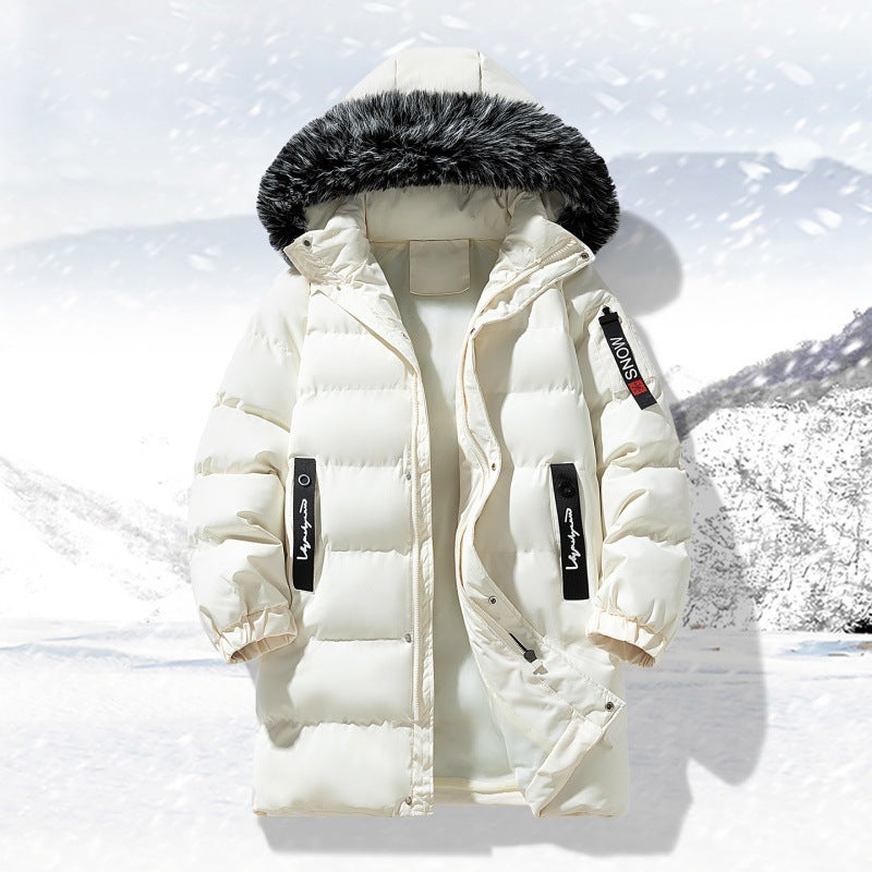 Herr longer quiltad parka med huva och fusk päls trim