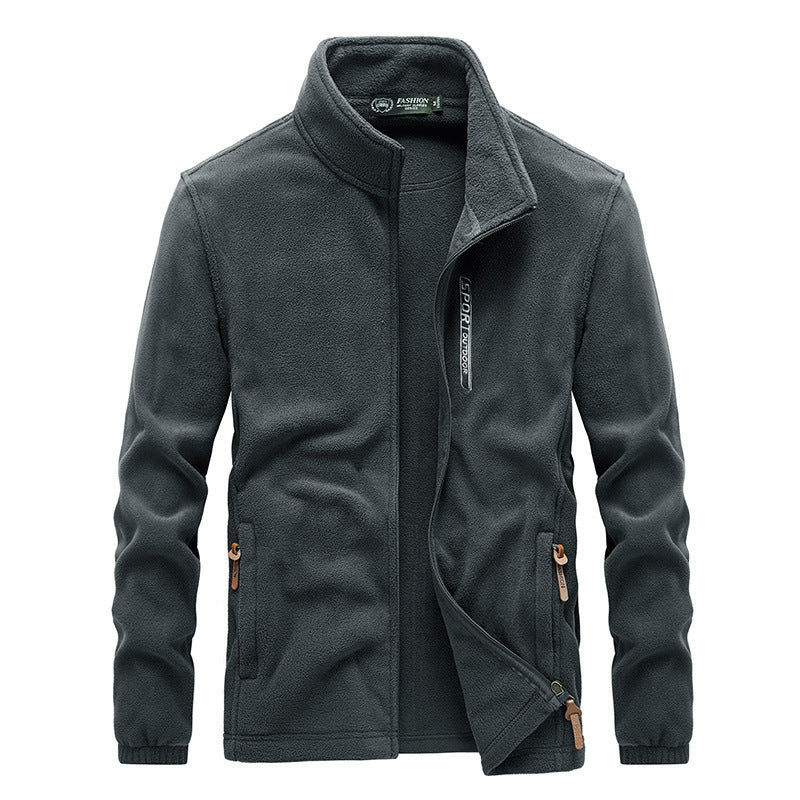 Herr Fleece Jacka med Hög Krage, Zip Fickor, och Vind Lock