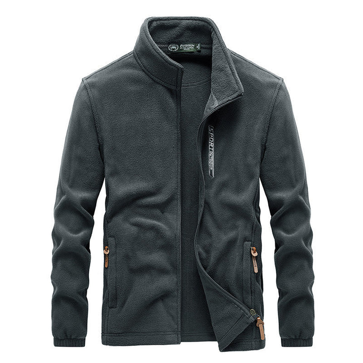 Herr Fleece Jacka med Hög Krage, Zip Fickor, och Vind Lock