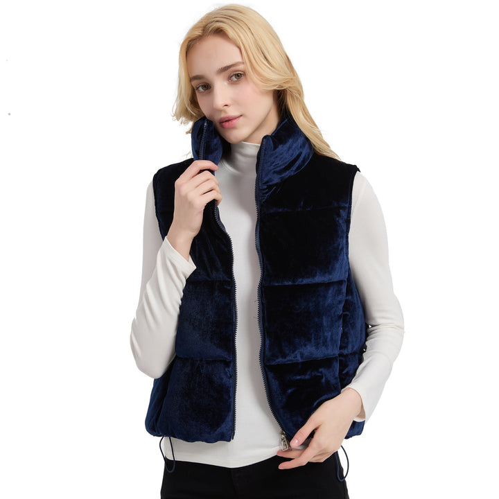 Dam quiltad velvet insulation väst med high ståkrage och adjustable drawstring fåll