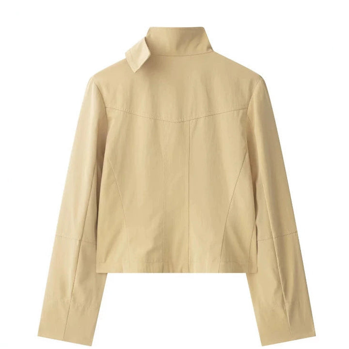Dam Kort Double Breasted Kort Jacka i Blouson Stil med Stå Krage och Lock Fickor
