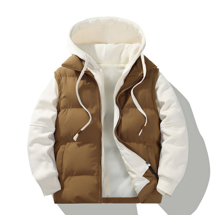 Herr Two-Layer med Huva Quiltad Jacka med Detachable Padding och Mjuk Ärm Panels
