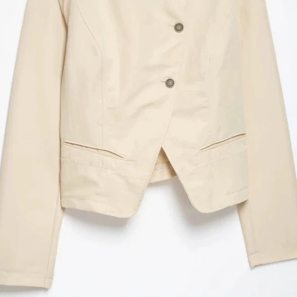 Dam Kort Tailored Avslappnad Jacka i Blouson Stil med Asymmetrisk Knapp Knäppning och Stå Krage