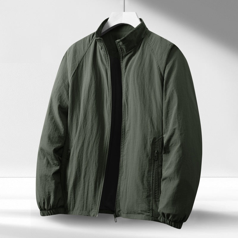 Herr Lätt Vindskyddande Zip-Up Blouson Jacka med Stående Krage och Elastisk Muddar