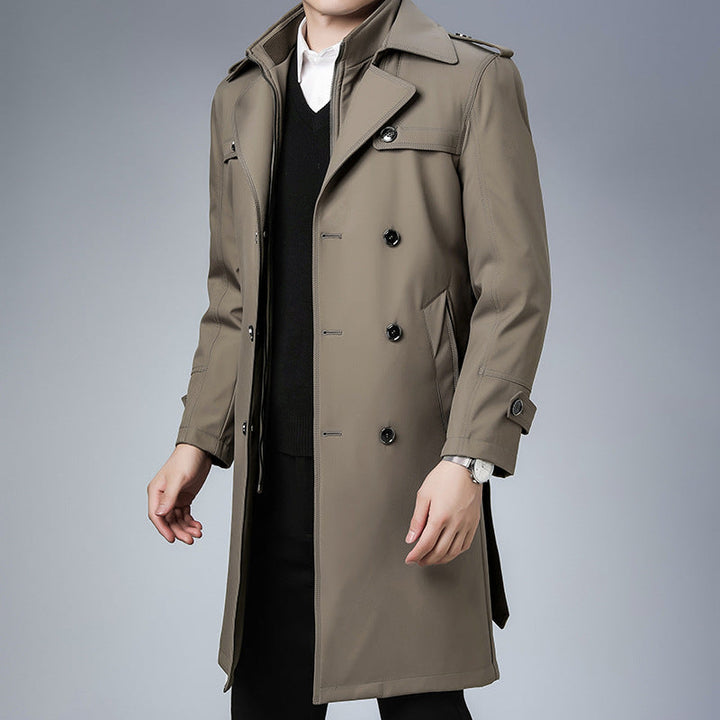 Herr Klassisk Vattenavvisande Trenchcoat med Dubbel Knapp Row och Epaulettes