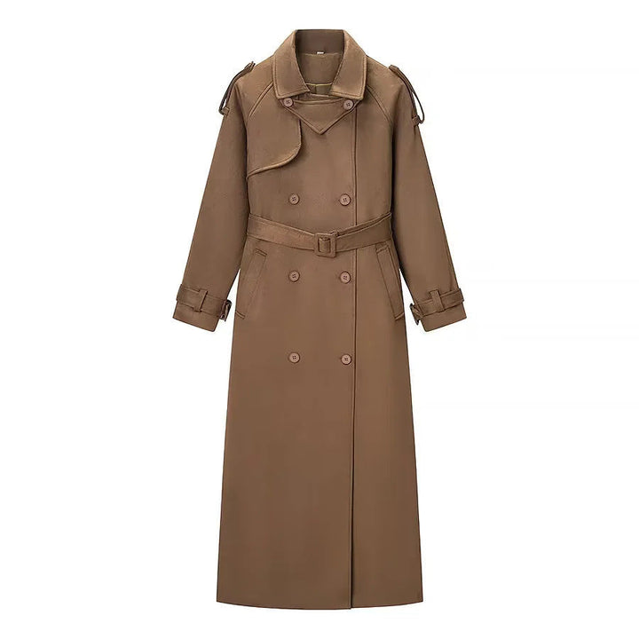 Dam lång trenchcoat med double-breasted front, midjebälte, epaulettes, och cuff detail