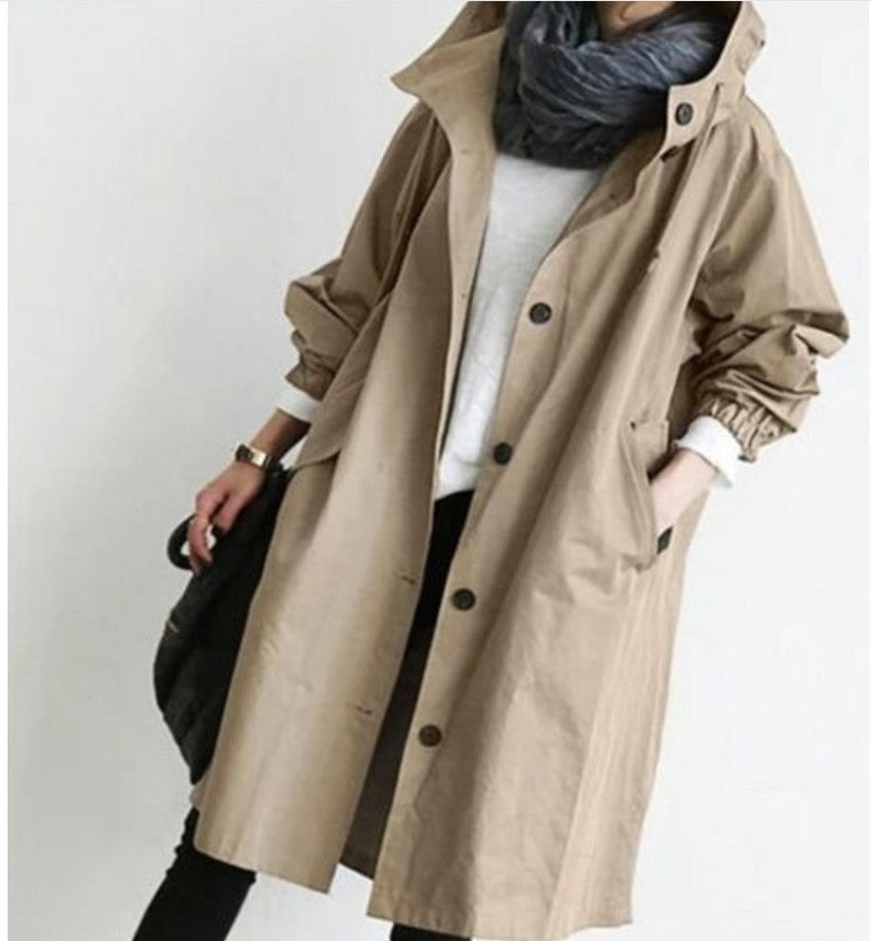 Dam lätt oversized regnjacka med huva och concealed knäppning