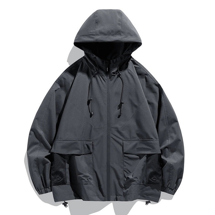 Herr Oversize Utility Softshelljacka med Huva, Patches och Justerbar Fåll