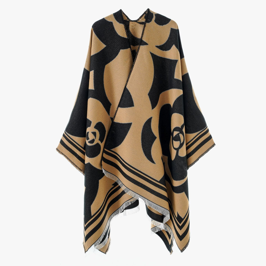 Dam Jacquard Overlay i oversized Cape stil med stor mönster