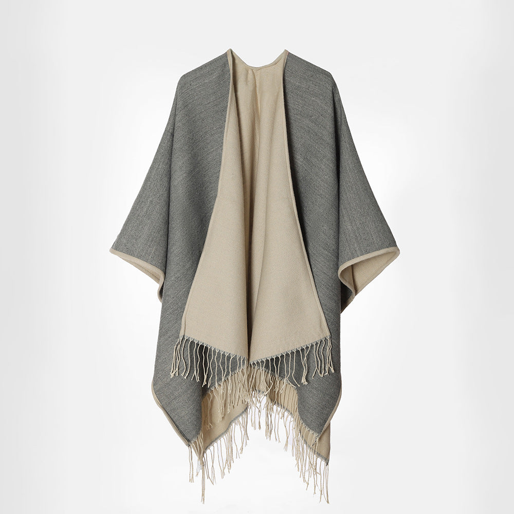 Dam Two-lagerplagg oversized Cape med Fringes och Open Waterfall skärning