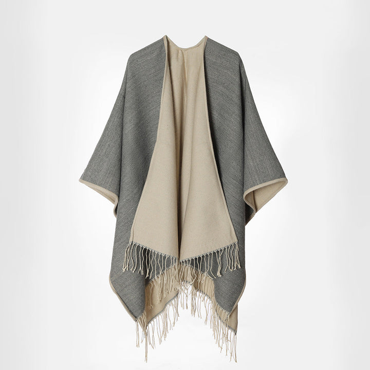 Dam Two-lagerplagg oversized Cape med Fringes och Open Waterfall skärning