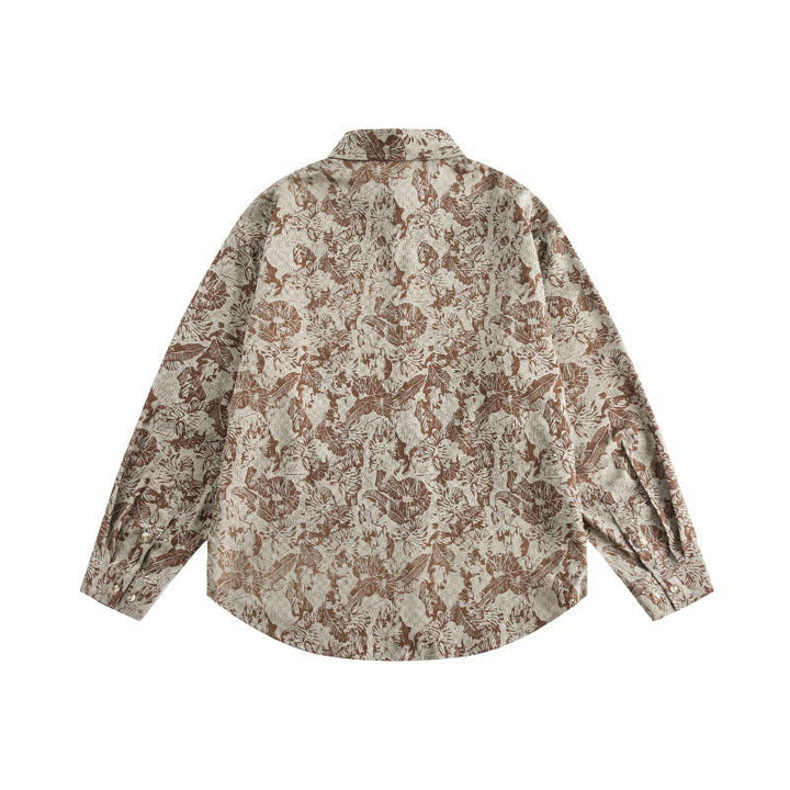 Unisex Oversized Skjorta Jacka med Blommig Jacquard Structure och Rounded Fåll