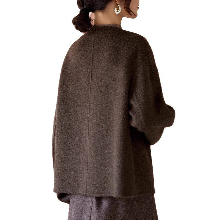 Dam kort ullblandning jacka med round neckline, balloon ärmar, och toggle knappar