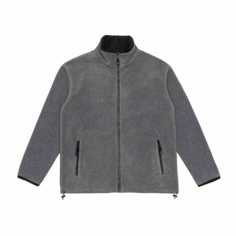 Herr fleece jacka med ståkrage, vindresistent microfleece och dragsko i fållen
