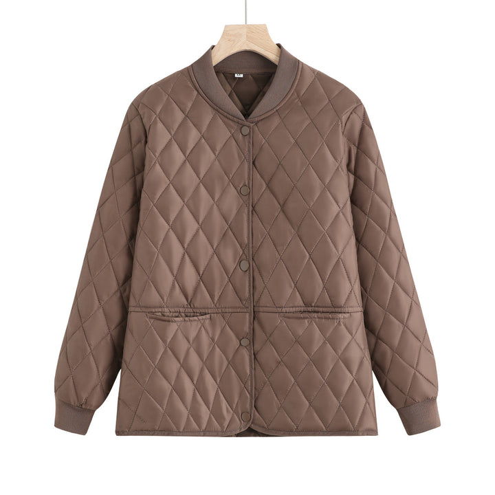 Dam quiltad övergångsjacka med diamond stitching och ribbed krage