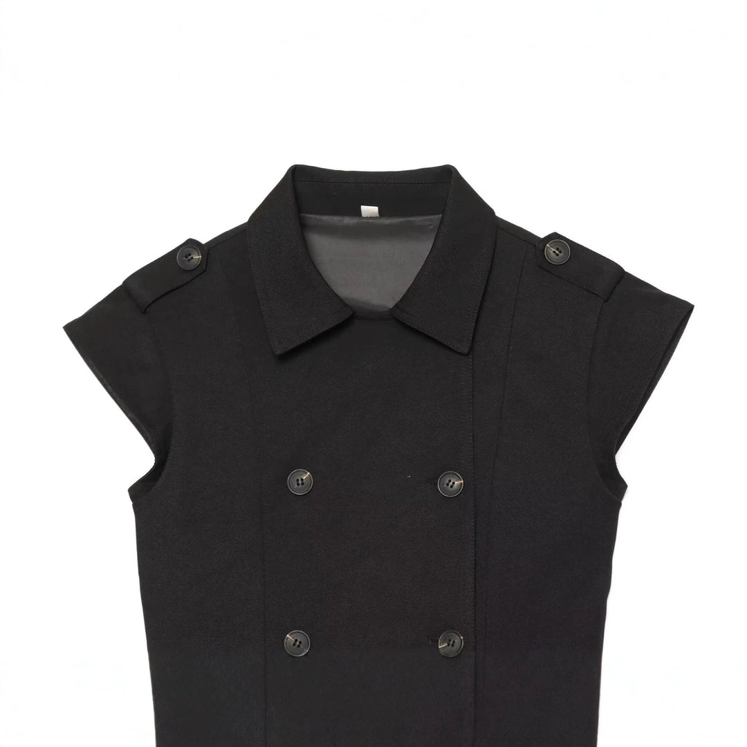 Dam Sleeveless Trench Väst med Double Breasted och Epaulettes