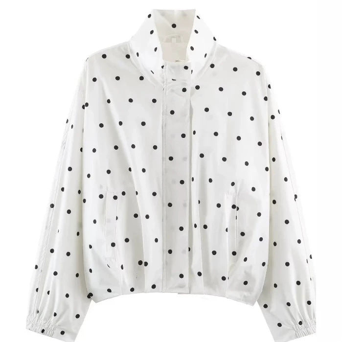 Dam Prickig Prick Kort Blouson Jacka med Stå Krage, Elastic Nederkant och Dold Knapp Knäppning