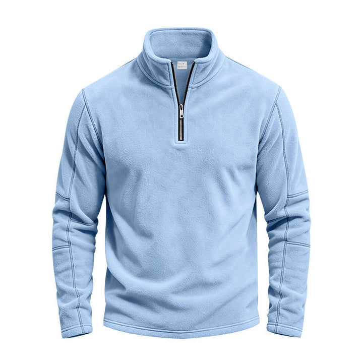 Herr Fleece Halv Dragkedja Pullover med Ståkrage och Flatlock Sömmar
