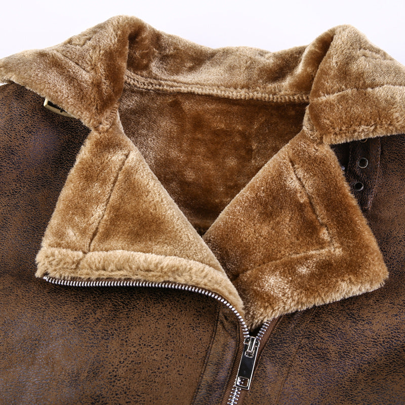 Herr Leatherette Flight Jacka med Teddyfoder och Asymmetrical Zip