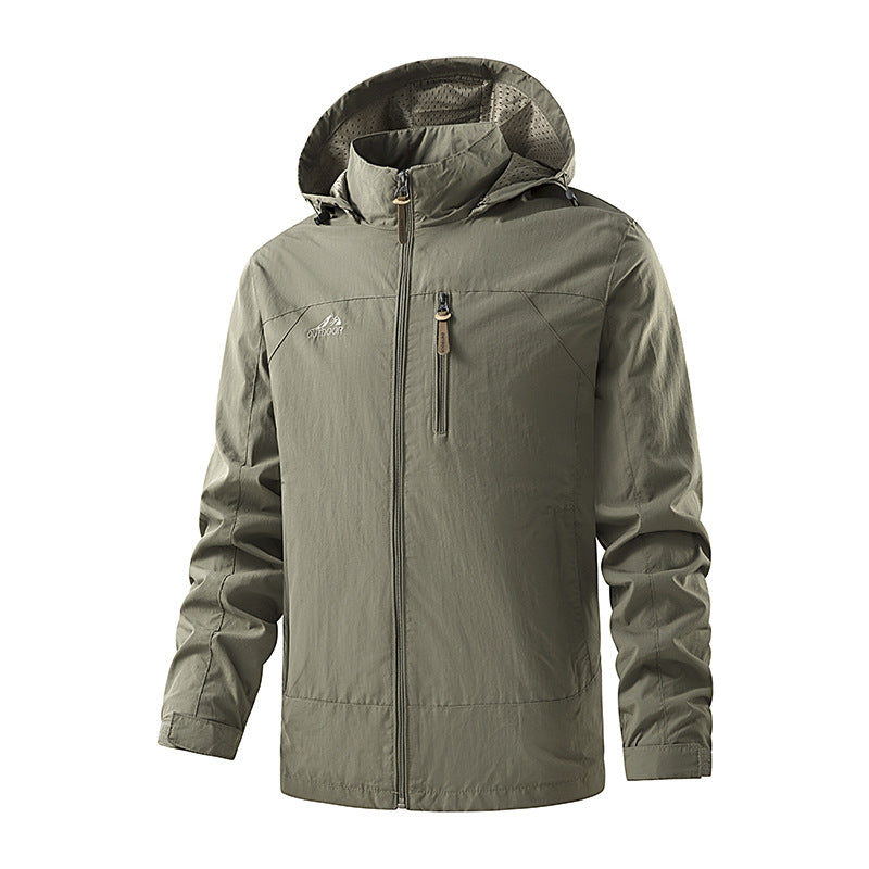 Herr Ultralätt Outdoor Jacka med Huva med Mesh Foder, Bröst Dragkedja och Adjustable Muddar