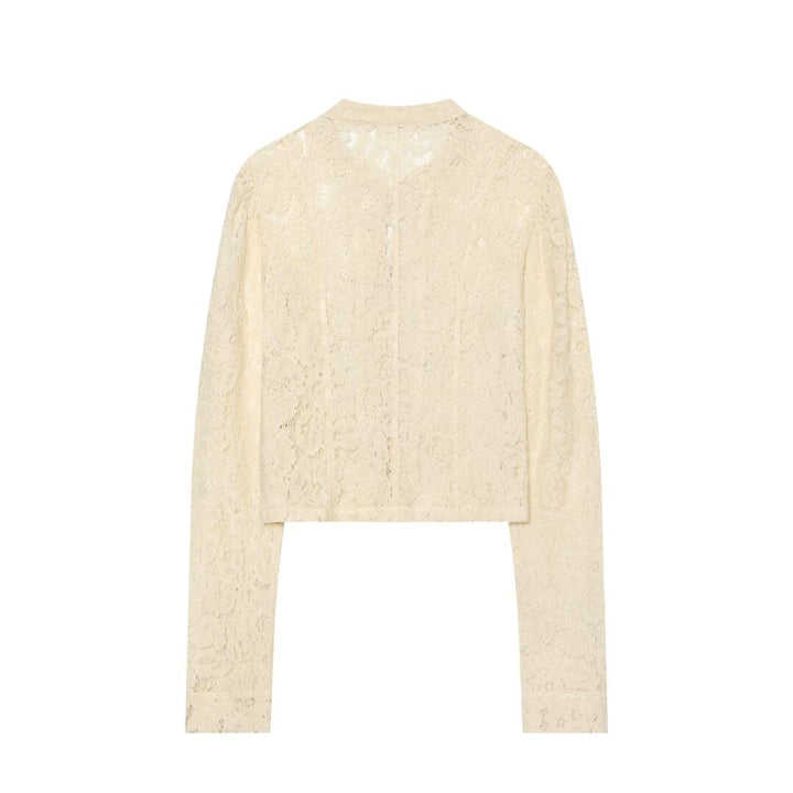 Dam Lace Jacka med Mandarinkrage och Decorative Frog Stängningar