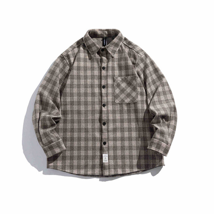 Herr rutig skjortjacka tillverkad av ullblandning med overshirt skärning och patched bröstficka