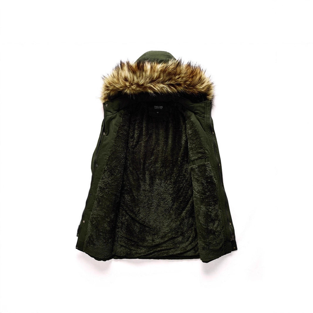 Herr Vinter Parka med Faux Fur Huva och Teddyfoder