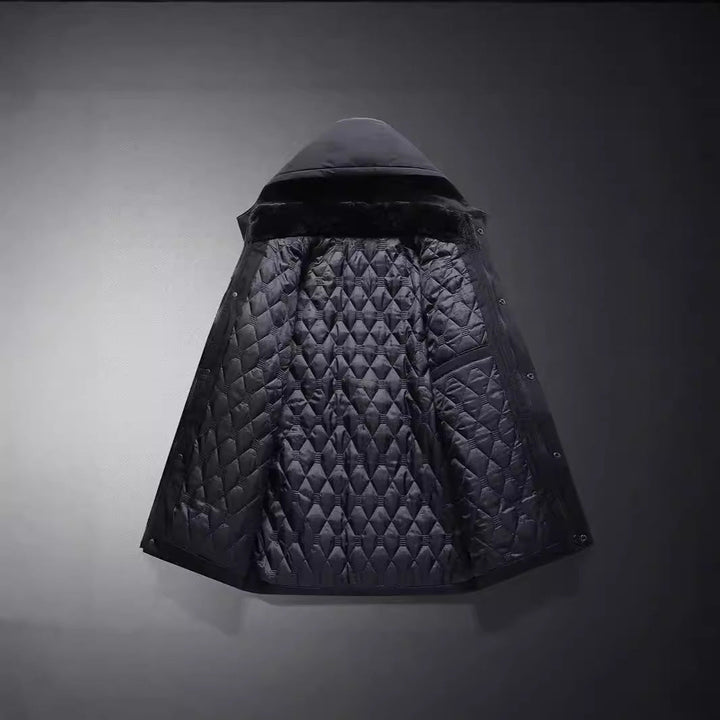 Herr Short Parka med Quiltad Termisk Foder, Huva Attachment, och Multifunctional Lock Fickor