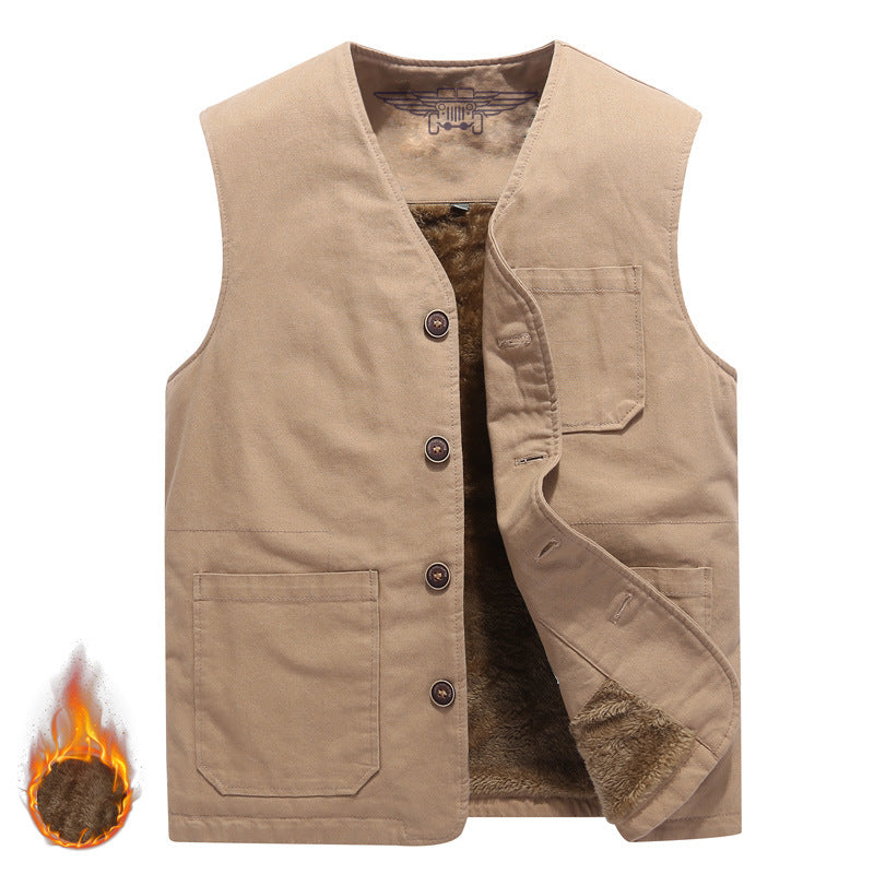 Herr Robust Thermo-Canvas Väst med Warming Teddyfoder och Knäppning