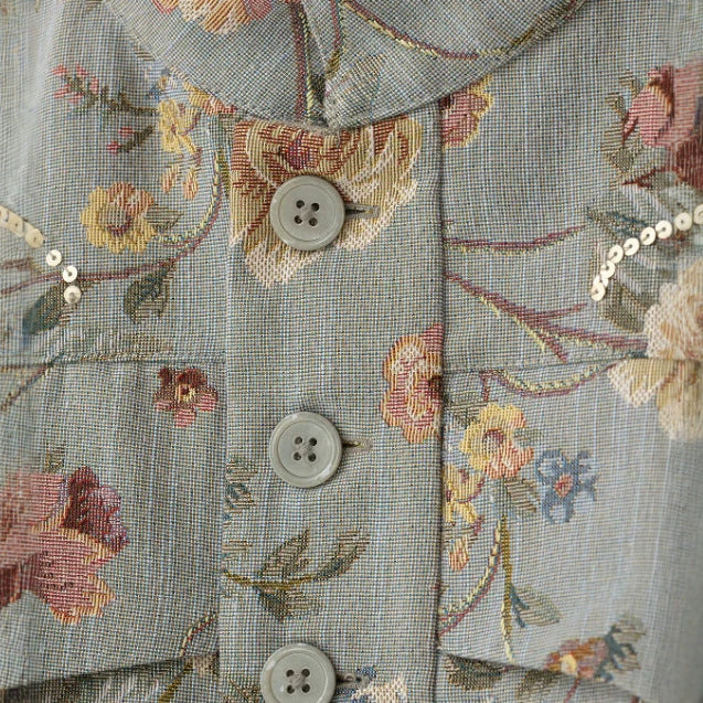 Dam Kort Jacquard Blouson Jacka med Stå Krage, Blommig Jacquard Embroidery och Lock Fickor