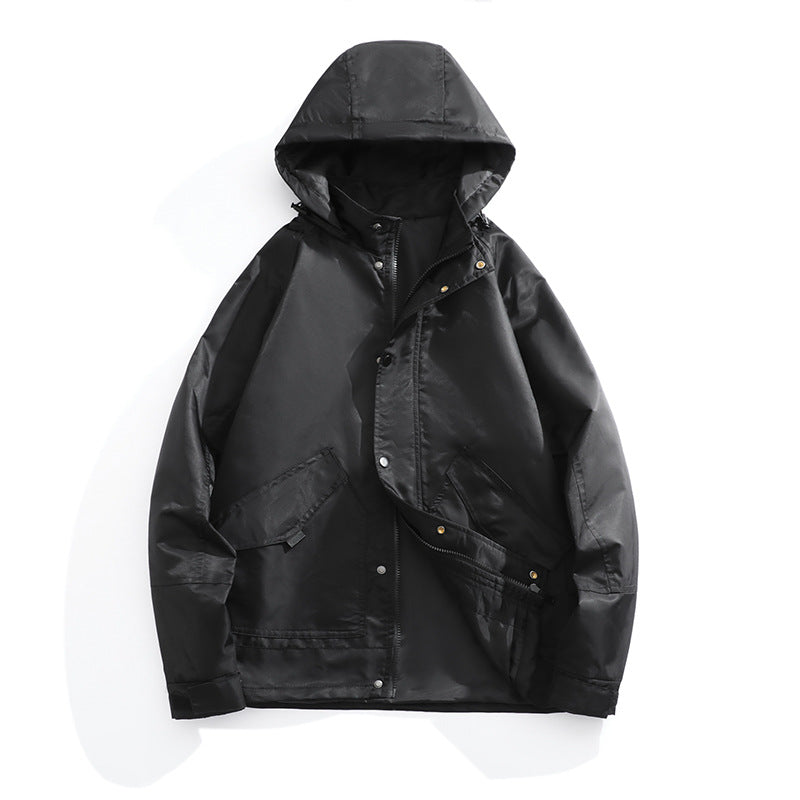 Herr vattenavvisande med huva Jacka i Funktion Stil med tryckknapp Knäppslå och fickor med lock