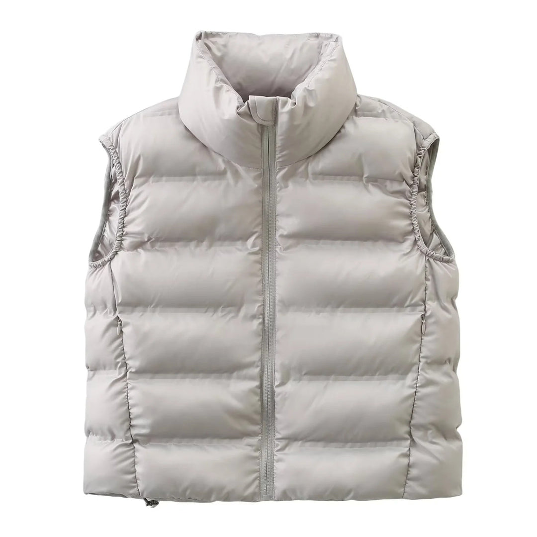 Dam quiltad thermal väst med high ståkrage, side dragkedja fickor, och adjustable fåll