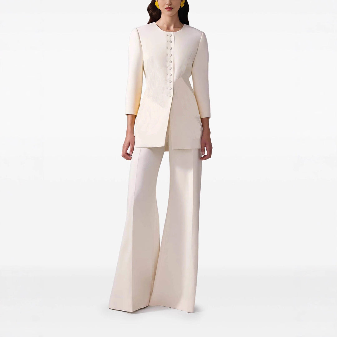 Dam lång blazer kappa in tailoring med round neckline och dold knappslå