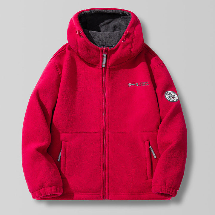 Unisex Hooded fleecejacka med hög krage, hel dragkedja och sidofickor.
