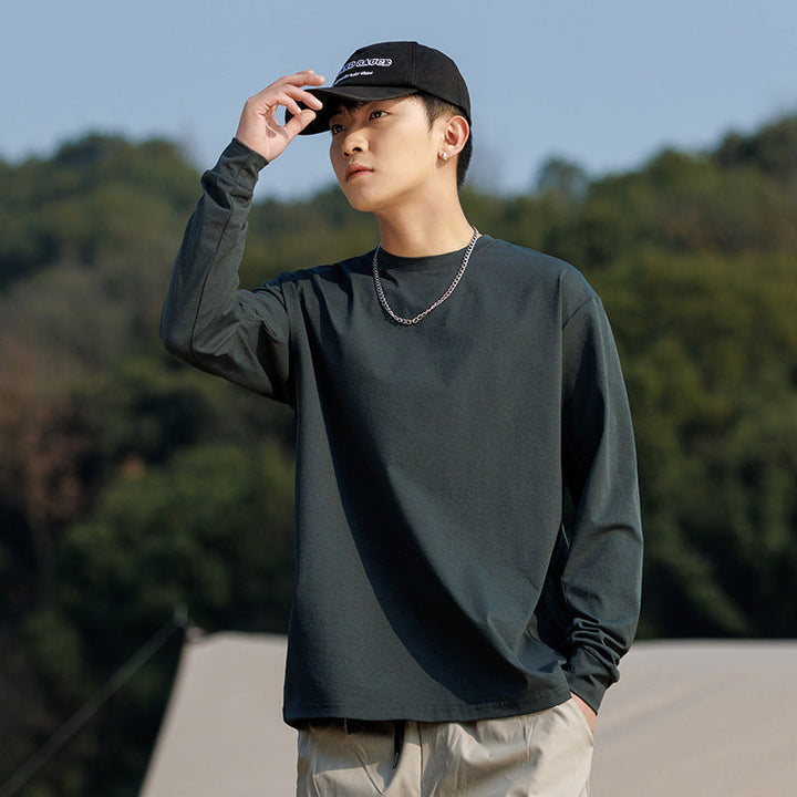 Herr Oversized College-Tröja Gjord av Bomullsblandning med Round Neckline och Ribbstickade Muddar