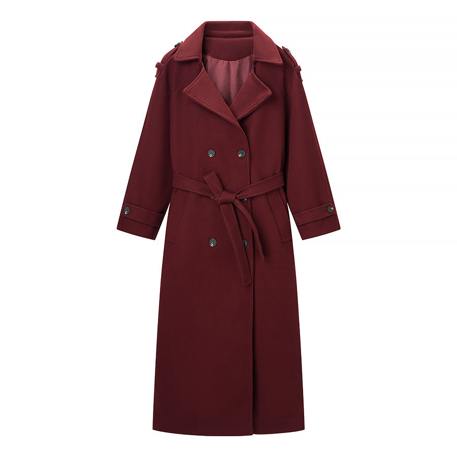 Dam Maxilength ullblandning trenchcoat med Shoulder Yoke, knytband och Roll-Up ärmar